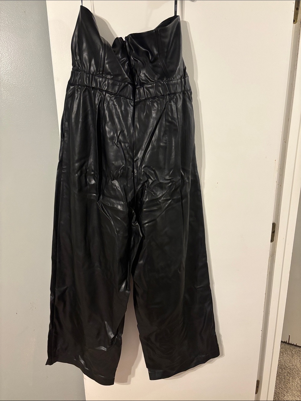 ELOQUII Black Faux Leather Wide-Leg Strapless Jumpsuit - Picture 4 of 5